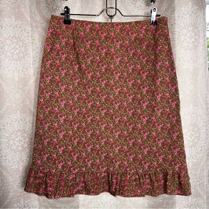Brooks Brothers 346 Cotton Skirt Pink Sage Floral Print Ruffle Hem Size 10